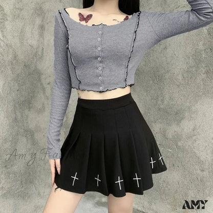 Dark Cross Pattern Style Women’s Gothic High Mini Skirt Ladies Waist Pleated