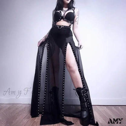 Dark Side Up Aesthetical Mesh Slit Goth Lace Perspective Summer Skirt