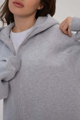 Solid Color Oversize Long - Sleeve Zip - Up Hoodie