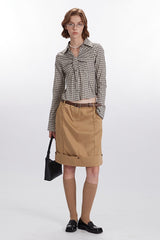 Plaid Ruched Long-Sleeve Blouse