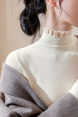 Chic Lace Paneled Mock Neck Fitted Base Layer