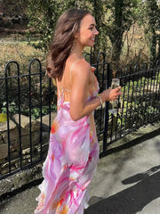 Tassel Irregular Bandage Floral Dress