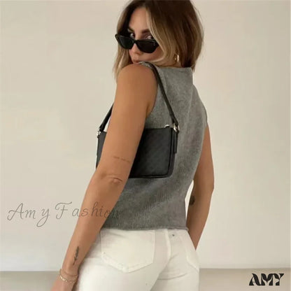 Deep V Sexy Summer New Sleeveless Knitted Simple Street Crop Top