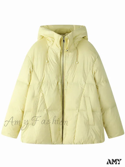 Design Sense Short Hooded White Goose Down Loose Style Bread Female Coat