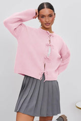 Casual Solid Loose Tie Waist Knit Cardigan