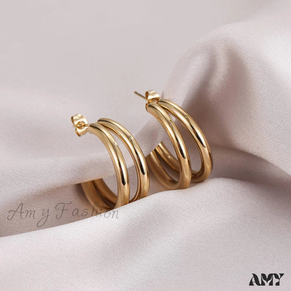 Double Layers Simple Hoop Stud Earrings