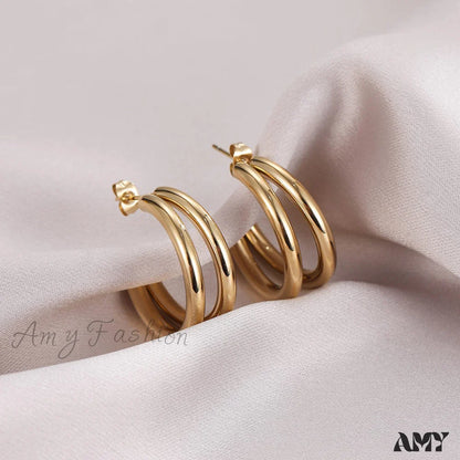 Double Layers Simple Hoop Stud Earrings