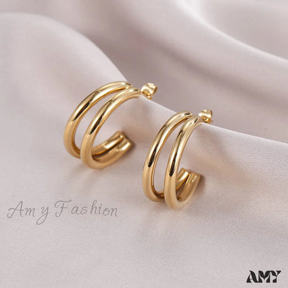 Double Layers Simple Hoop Stud Earrings Gold