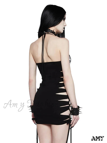 Dress Drawstring Party Punk Y2K Size Out Sleeveless Cami Print Hollow Strap Skull Plus Sling