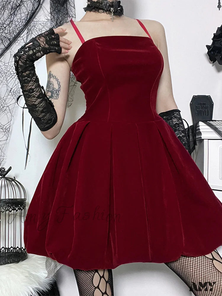 Dress Party High Velvet Shirring Year Solid Straps Elegant Mini Waist A-Line New Spaghetti