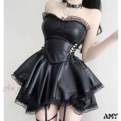 Dress Sweet Punk French Gothic Y2K Slim Wrap Sexy Mini Chest Black Fit Luxury Party Girls Summer