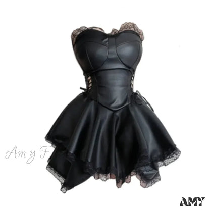 Dress Sweet Punk French Gothic Y2K Slim Wrap Sexy Mini Chest Black Fit Luxury Party Girls Summer