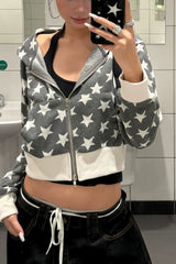 Retro Star Print Short Hoodie