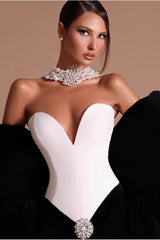 Crystal-Floral Luxury Black-White Bodycon Strapless Party Dress