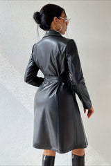 Faux Leather Slim Long Sleeve Longline Trench Coat