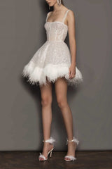Strapless Feather Sequin Party Slip Dress