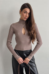 Turtleneck Openworks Knit Elegant Pullover Sweater