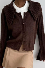 Short Collared Flared Sleeve Knit Cardigan
