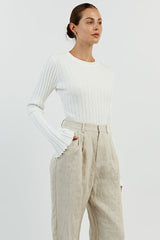 Ribbed Crew Neck Solid Slim Knit Base Layer