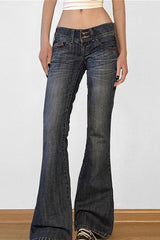 Chic High-Street Low-Rise Stretch Flare Jeans