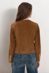 Classic Metallic Button Suede Short Jacket