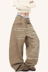 Hip-Hop Graphic Print Wide Leg Plus Size Jeans