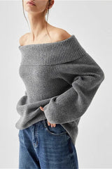 Off-Shoulder Solid Grey Sweater