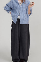 Retro Cable Knit Hooded Soft Wool Cardigan