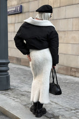 Knit Faux Fur Trim Maxi Skirt