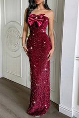Bow Strapless Long Party Dress