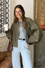 Chic Velvety Textured Bomber Jacket