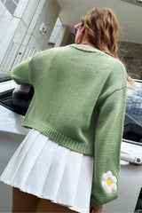 Sweet Floral Pattern Loose Cropped Knit Cardigan