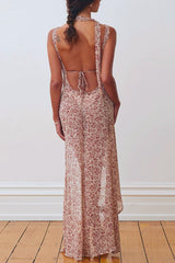 Backless Slit Tie Strap Floral Dress