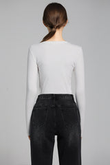 Minimalist Letter Print Slim Waist Long Sleeve Base Layer