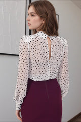 Polka Dot Bow-Tie Long-Sleeve Chic Blouse