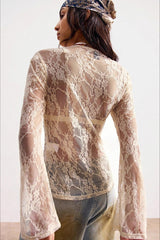 Lace Semi-Sheer Slim Blouse