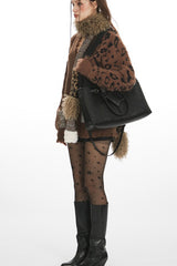 Leopard Print Patchwork V Neck Chic Knit Cardigan