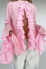 Ruffled Long-Sleeve Elegant Blouse