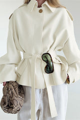 Point Collar Belted Short Trench Coat
