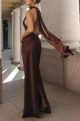Satin Backless Solid Sexy Party Dress