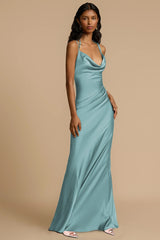 Solid Color Draped Collar Backless Evening Dress