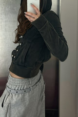 Studded Corset Detail Fitted Zip Hoodie