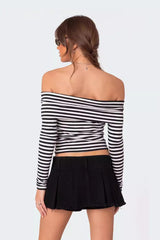 Color Block Striped Off Shoulder Knit Top