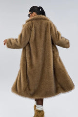 Long Faux Fur Shawl Collar Chic Winter Coat