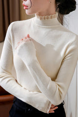 Chic Lace Paneled Mock Neck Fitted Base Layer