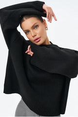 Solid Crewneck Loose Knit Sweater