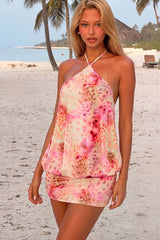 Printed Halter Tie Back Bodycon Slip Dress