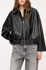 Retro Casual Faux Leather Bomber Jacket