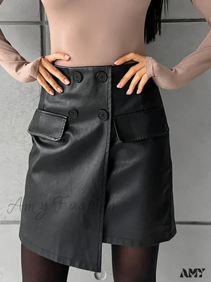 Elegant European Style Thickening High Waist Irregular Black Skirt