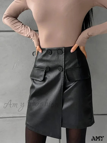 Elegant European Style Thickening High Waist Irregular Black Skirt